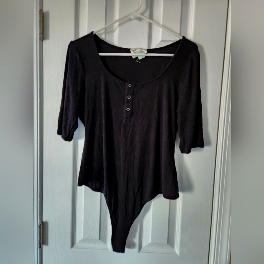 Anthropologie Saturday Sunday Ribbed Henley Bodysuit in black L